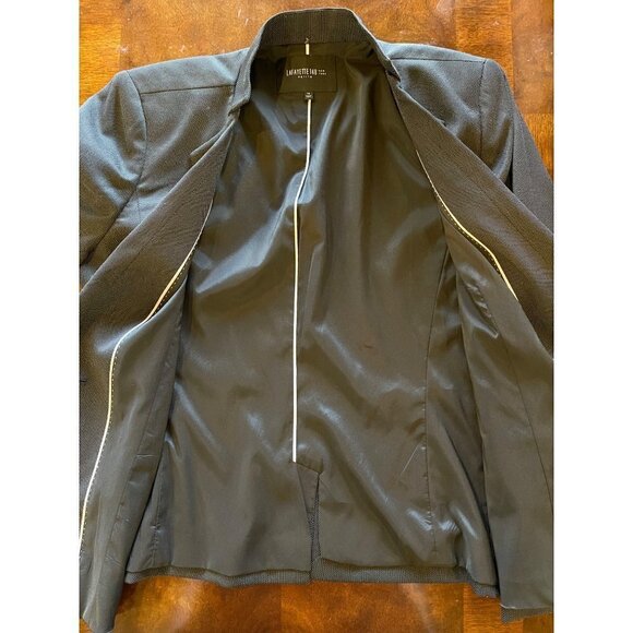 Lafayette 148 New York Black Wool Blend Micro Dot‎ Mandarin Collar Blazer 12P - Picture 10 of 12